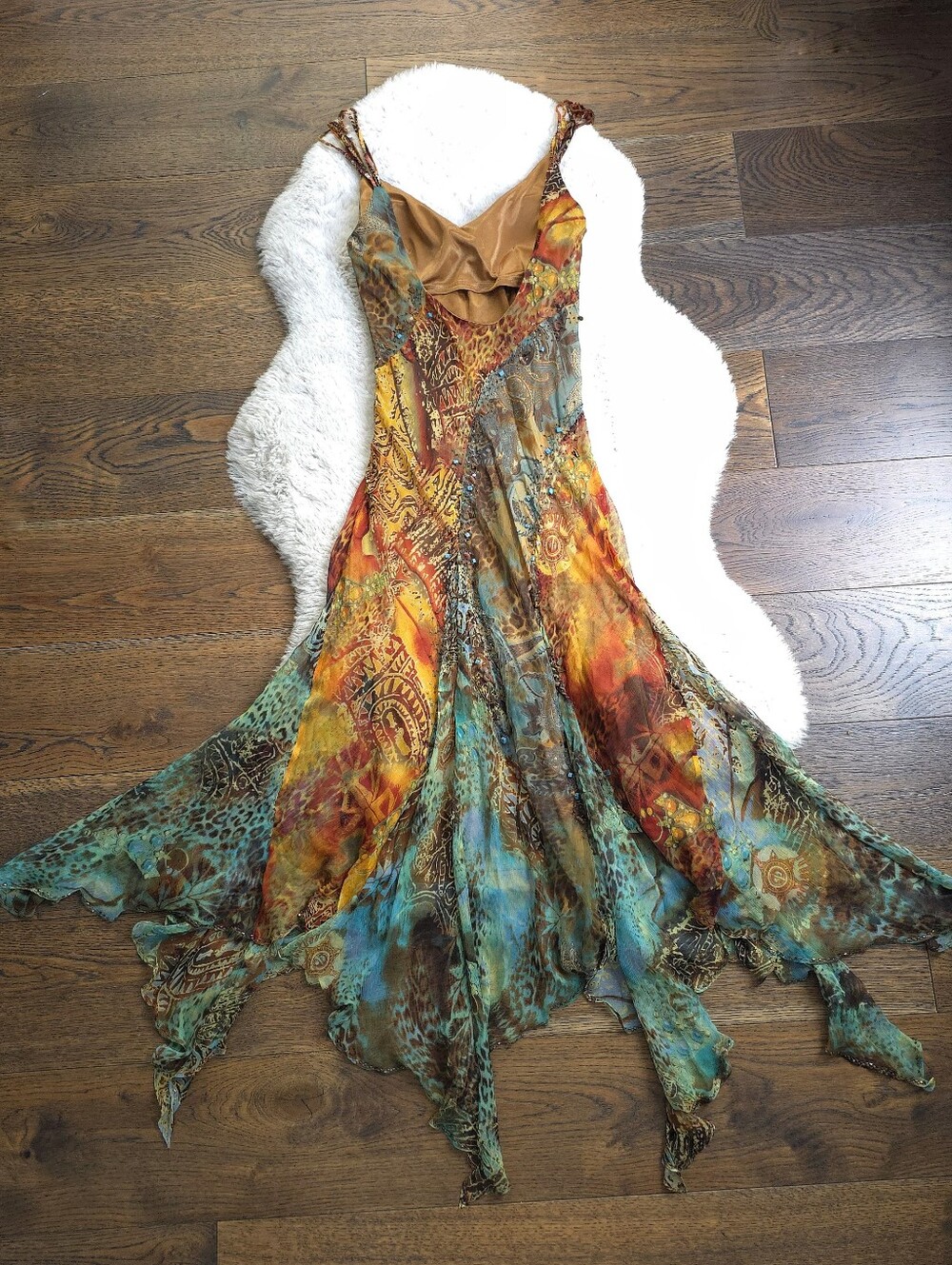RARE Sue Wong Y2K Silk Beaded Siren Mermaid Slip Dress - Picture 7 of 7